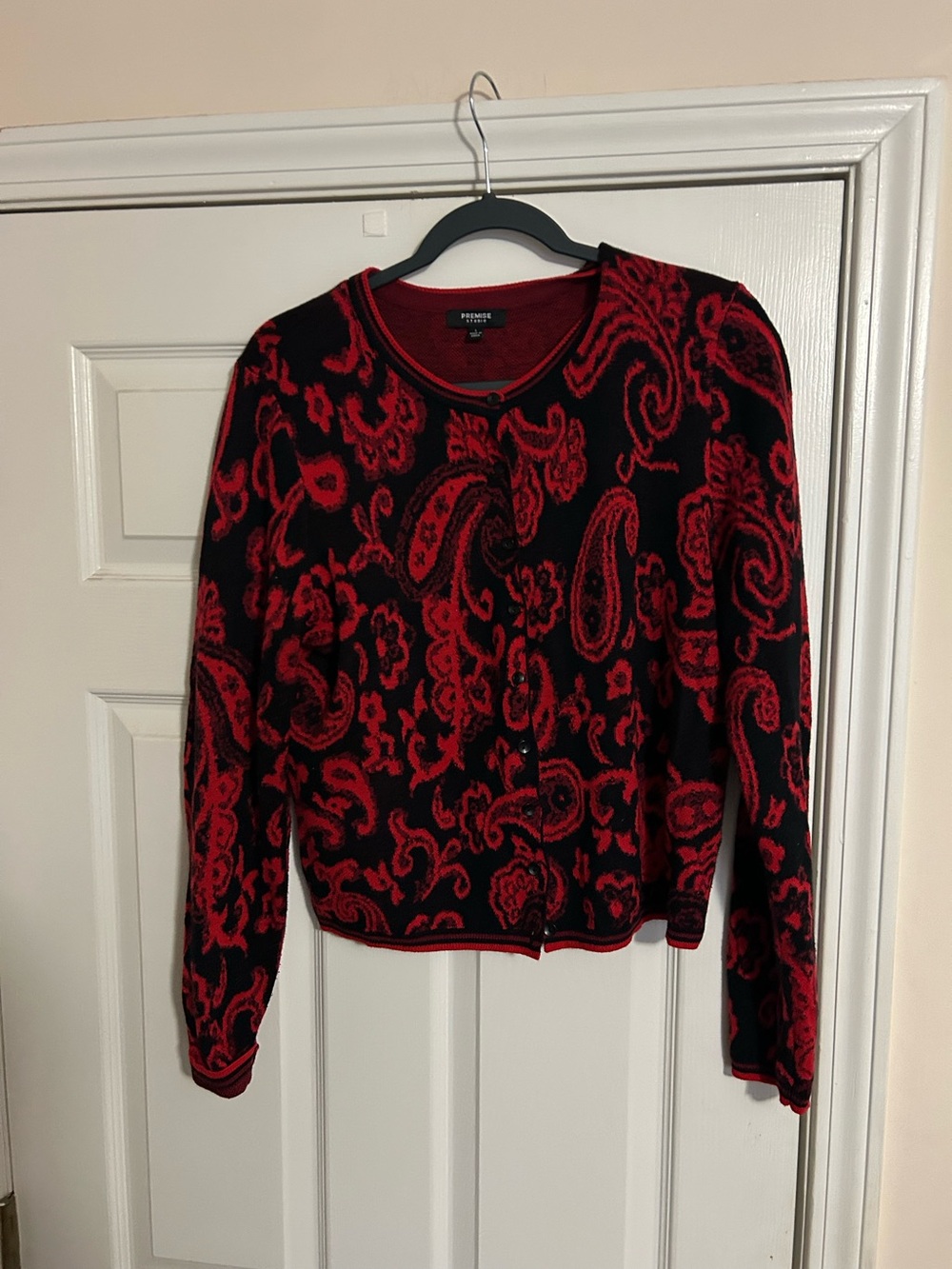 Premise Red and Black Paisley Cardigan